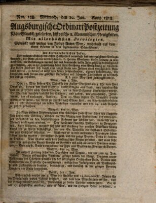 Augsburgische Ordinari Postzeitung von Staats-, gelehrten, historisch- u. ökonomischen Neuigkeiten (Augsburger Postzeitung) Mittwoch 10. Juni 1818