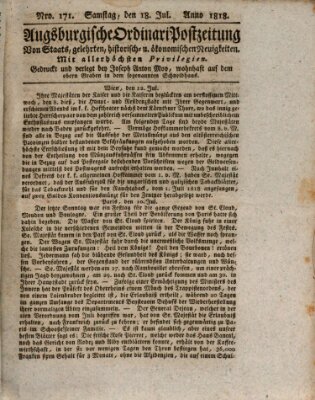 Augsburgische Ordinari Postzeitung von Staats-, gelehrten, historisch- u. ökonomischen Neuigkeiten (Augsburger Postzeitung) Samstag 18. Juli 1818