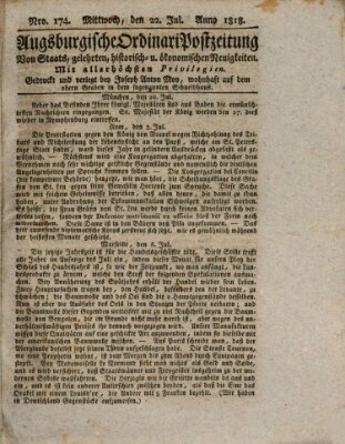 Augsburgische Ordinari Postzeitung von Staats-, gelehrten, historisch- u. ökonomischen Neuigkeiten (Augsburger Postzeitung) Mittwoch 22. Juli 1818