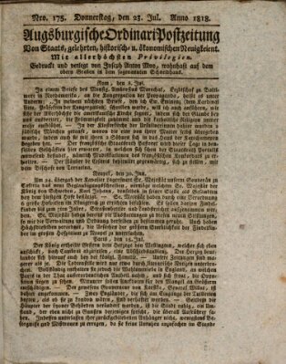 Augsburgische Ordinari Postzeitung von Staats-, gelehrten, historisch- u. ökonomischen Neuigkeiten (Augsburger Postzeitung) Donnerstag 23. Juli 1818