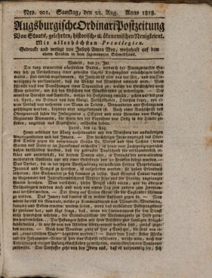 Augsburgische Ordinari Postzeitung von Staats-, gelehrten, historisch- u. ökonomischen Neuigkeiten (Augsburger Postzeitung) Samstag 22. August 1818