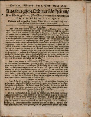 Augsburgische Ordinari Postzeitung von Staats-, gelehrten, historisch- u. ökonomischen Neuigkeiten (Augsburger Postzeitung) Mittwoch 2. September 1818