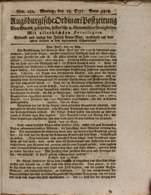 Augsburgische Ordinari Postzeitung von Staats-, gelehrten, historisch- u. ökonomischen Neuigkeiten (Augsburger Postzeitung) Montag 28. September 1818