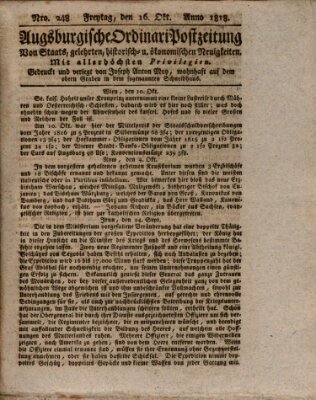 Augsburgische Ordinari Postzeitung von Staats-, gelehrten, historisch- u. ökonomischen Neuigkeiten (Augsburger Postzeitung) Freitag 16. Oktober 1818