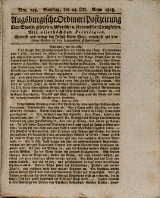 Augsburgische Ordinari Postzeitung von Staats-, gelehrten, historisch- u. ökonomischen Neuigkeiten (Augsburger Postzeitung) Samstag 24. Oktober 1818