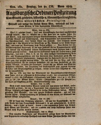 Augsburgische Ordinari Postzeitung von Staats-, gelehrten, historisch- u. ökonomischen Neuigkeiten (Augsburger Postzeitung) Freitag 30. Oktober 1818