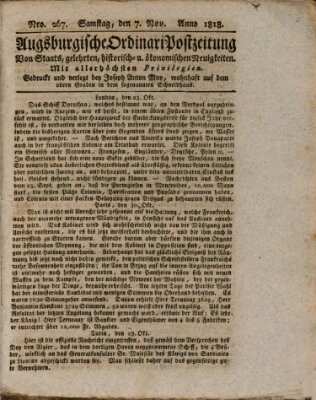 Augsburgische Ordinari Postzeitung von Staats-, gelehrten, historisch- u. ökonomischen Neuigkeiten (Augsburger Postzeitung) Samstag 7. November 1818