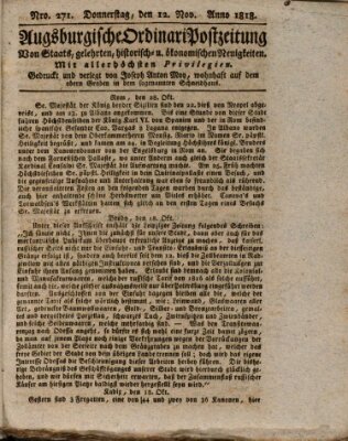 Augsburgische Ordinari Postzeitung von Staats-, gelehrten, historisch- u. ökonomischen Neuigkeiten (Augsburger Postzeitung) Donnerstag 12. November 1818