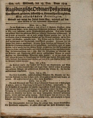 Augsburgische Ordinari Postzeitung von Staats-, gelehrten, historisch- u. ökonomischen Neuigkeiten (Augsburger Postzeitung) Mittwoch 18. November 1818