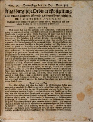 Augsburgische Ordinari Postzeitung von Staats-, gelehrten, historisch- u. ökonomischen Neuigkeiten (Augsburger Postzeitung) Donnerstag 31. Dezember 1818