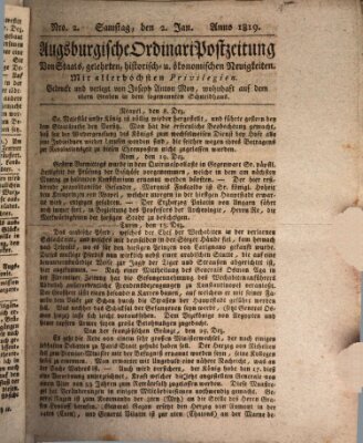 Augsburgische Ordinari Postzeitung von Staats-, gelehrten, historisch- u. ökonomischen Neuigkeiten (Augsburger Postzeitung) Samstag 2. Januar 1819