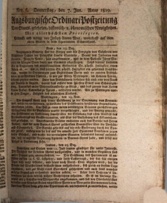 Augsburgische Ordinari Postzeitung von Staats-, gelehrten, historisch- u. ökonomischen Neuigkeiten (Augsburger Postzeitung) Donnerstag 7. Januar 1819