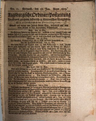 Augsburgische Ordinari Postzeitung von Staats-, gelehrten, historisch- u. ökonomischen Neuigkeiten (Augsburger Postzeitung) Mittwoch 13. Januar 1819