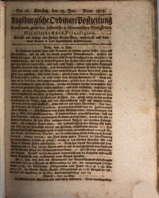 Augsburgische Ordinari Postzeitung von Staats-, gelehrten, historisch- u. ökonomischen Neuigkeiten (Augsburger Postzeitung) Dienstag 19. Januar 1819