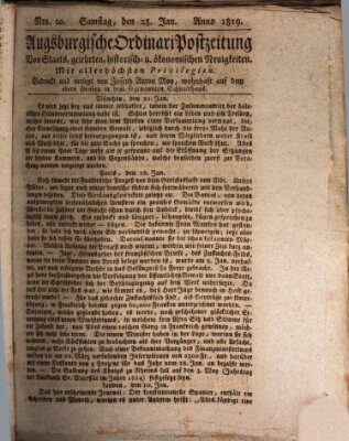 Augsburgische Ordinari Postzeitung von Staats-, gelehrten, historisch- u. ökonomischen Neuigkeiten (Augsburger Postzeitung) Samstag 23. Januar 1819