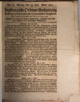 Augsburgische Ordinari Postzeitung von Staats-, gelehrten, historisch- u. ökonomischen Neuigkeiten (Augsburger Postzeitung) Montag 25. Januar 1819