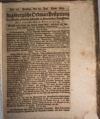 Augsburgische Ordinari Postzeitung von Staats-, gelehrten, historisch- u. ökonomischen Neuigkeiten (Augsburger Postzeitung) Freitag 29. Januar 1819