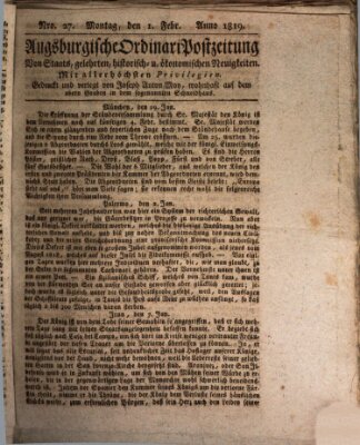 Augsburgische Ordinari Postzeitung von Staats-, gelehrten, historisch- u. ökonomischen Neuigkeiten (Augsburger Postzeitung) Montag 1. Februar 1819