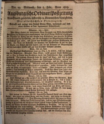 Augsburgische Ordinari Postzeitung von Staats-, gelehrten, historisch- u. ökonomischen Neuigkeiten (Augsburger Postzeitung) Mittwoch 3. Februar 1819