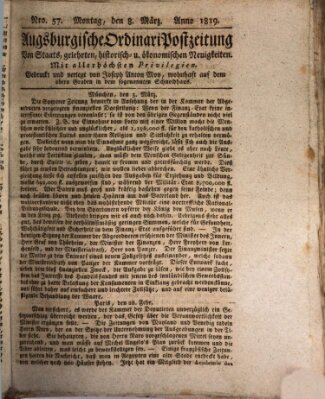 Augsburgische Ordinari Postzeitung von Staats-, gelehrten, historisch- u. ökonomischen Neuigkeiten (Augsburger Postzeitung) Montag 8. März 1819