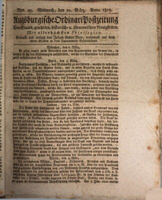 Augsburgische Ordinari Postzeitung von Staats-, gelehrten, historisch- u. ökonomischen Neuigkeiten (Augsburger Postzeitung) Mittwoch 10. März 1819