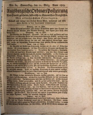 Augsburgische Ordinari Postzeitung von Staats-, gelehrten, historisch- u. ökonomischen Neuigkeiten (Augsburger Postzeitung) Donnerstag 11. März 1819