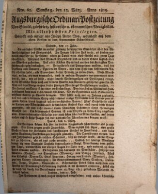 Augsburgische Ordinari Postzeitung von Staats-, gelehrten, historisch- u. ökonomischen Neuigkeiten (Augsburger Postzeitung) Samstag 13. März 1819