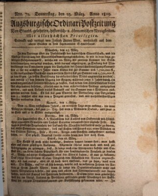 Augsburgische Ordinari Postzeitung von Staats-, gelehrten, historisch- u. ökonomischen Neuigkeiten (Augsburger Postzeitung) Donnerstag 25. März 1819