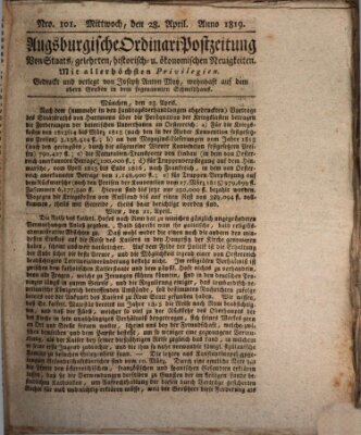 Augsburgische Ordinari Postzeitung von Staats-, gelehrten, historisch- u. ökonomischen Neuigkeiten (Augsburger Postzeitung) Mittwoch 28. April 1819