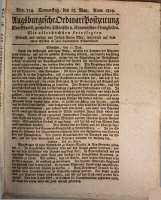 Augsburgische Ordinari Postzeitung von Staats-, gelehrten, historisch- u. ökonomischen Neuigkeiten (Augsburger Postzeitung) Donnerstag 13. Mai 1819