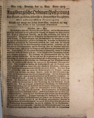 Augsburgische Ordinari Postzeitung von Staats-, gelehrten, historisch- u. ökonomischen Neuigkeiten (Augsburger Postzeitung) Freitag 14. Mai 1819