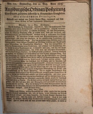 Augsburgische Ordinari Postzeitung von Staats-, gelehrten, historisch- u. ökonomischen Neuigkeiten (Augsburger Postzeitung) Donnerstag 20. Mai 1819