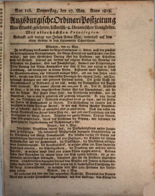 Augsburgische Ordinari Postzeitung von Staats-, gelehrten, historisch- u. ökonomischen Neuigkeiten (Augsburger Postzeitung) Donnerstag 27. Mai 1819