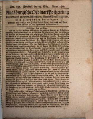 Augsburgische Ordinari Postzeitung von Staats-, gelehrten, historisch- u. ökonomischen Neuigkeiten (Augsburger Postzeitung) Freitag 28. Mai 1819