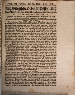 Augsburgische Ordinari Postzeitung von Staats-, gelehrten, historisch- u. ökonomischen Neuigkeiten (Augsburger Postzeitung) Montag 31. Mai 1819