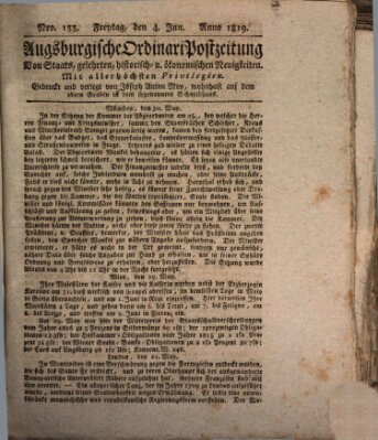 Augsburgische Ordinari Postzeitung von Staats-, gelehrten, historisch- u. ökonomischen Neuigkeiten (Augsburger Postzeitung) Freitag 4. Juni 1819