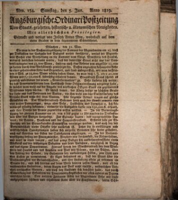 Augsburgische Ordinari Postzeitung von Staats-, gelehrten, historisch- u. ökonomischen Neuigkeiten (Augsburger Postzeitung) Samstag 5. Juni 1819