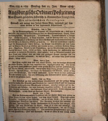 Augsburgische Ordinari Postzeitung von Staats-, gelehrten, historisch- u. ökonomischen Neuigkeiten (Augsburger Postzeitung) Freitag 11. Juni 1819