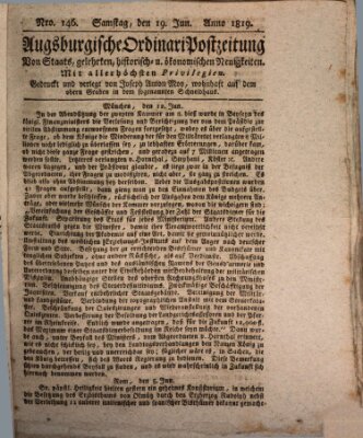 Augsburgische Ordinari Postzeitung von Staats-, gelehrten, historisch- u. ökonomischen Neuigkeiten (Augsburger Postzeitung) Samstag 19. Juni 1819