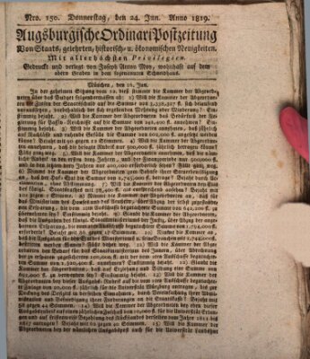 Augsburgische Ordinari Postzeitung von Staats-, gelehrten, historisch- u. ökonomischen Neuigkeiten (Augsburger Postzeitung) Donnerstag 24. Juni 1819