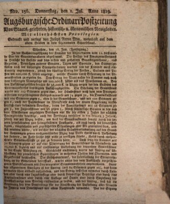 Augsburgische Ordinari Postzeitung von Staats-, gelehrten, historisch- u. ökonomischen Neuigkeiten (Augsburger Postzeitung) Donnerstag 1. Juli 1819