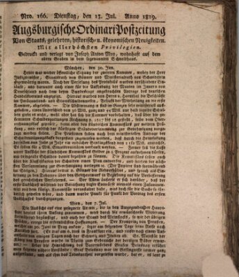 Augsburgische Ordinari Postzeitung von Staats-, gelehrten, historisch- u. ökonomischen Neuigkeiten (Augsburger Postzeitung) Dienstag 13. Juli 1819