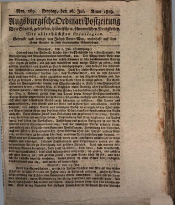 Augsburgische Ordinari Postzeitung von Staats-, gelehrten, historisch- u. ökonomischen Neuigkeiten (Augsburger Postzeitung) Freitag 16. Juli 1819