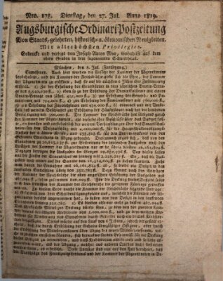 Augsburgische Ordinari Postzeitung von Staats-, gelehrten, historisch- u. ökonomischen Neuigkeiten (Augsburger Postzeitung) Dienstag 27. Juli 1819