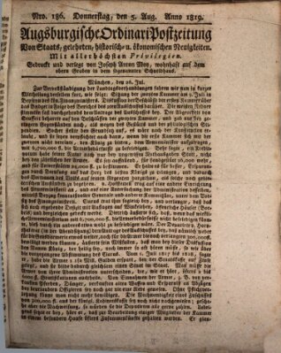 Augsburgische Ordinari Postzeitung von Staats-, gelehrten, historisch- u. ökonomischen Neuigkeiten (Augsburger Postzeitung) Donnerstag 5. August 1819