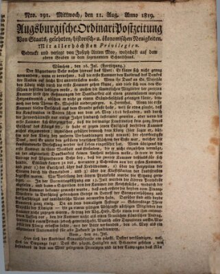 Augsburgische Ordinari Postzeitung von Staats-, gelehrten, historisch- u. ökonomischen Neuigkeiten (Augsburger Postzeitung) Mittwoch 11. August 1819