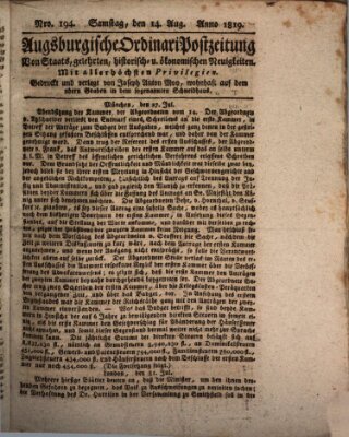 Augsburgische Ordinari Postzeitung von Staats-, gelehrten, historisch- u. ökonomischen Neuigkeiten (Augsburger Postzeitung) Samstag 14. August 1819