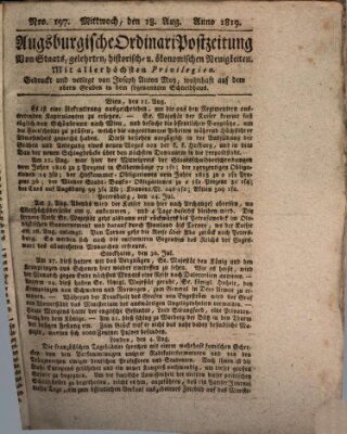 Augsburgische Ordinari Postzeitung von Staats-, gelehrten, historisch- u. ökonomischen Neuigkeiten (Augsburger Postzeitung) Mittwoch 18. August 1819