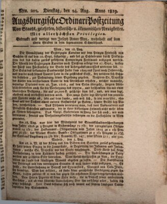 Augsburgische Ordinari Postzeitung von Staats-, gelehrten, historisch- u. ökonomischen Neuigkeiten (Augsburger Postzeitung) Dienstag 24. August 1819