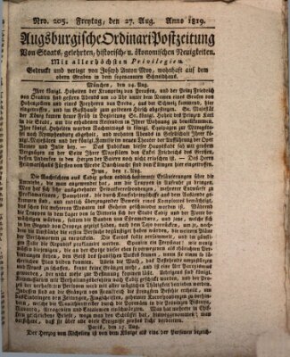 Augsburgische Ordinari Postzeitung von Staats-, gelehrten, historisch- u. ökonomischen Neuigkeiten (Augsburger Postzeitung) Freitag 27. August 1819